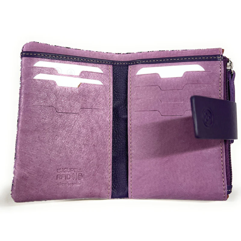 Billetero de Piel (12x8cm) monedero de cremallera Lugupell Aqua color Berenjena - Imagen 3