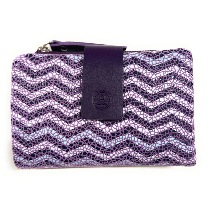 Billetero de Piel (12x8cm) monedero de cremallera Lugupell Aqua color Berenjena