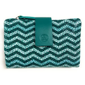 Billetero de Piel (12x8cm) monedero de cremallera Lugupell Aqua color Esmeralda