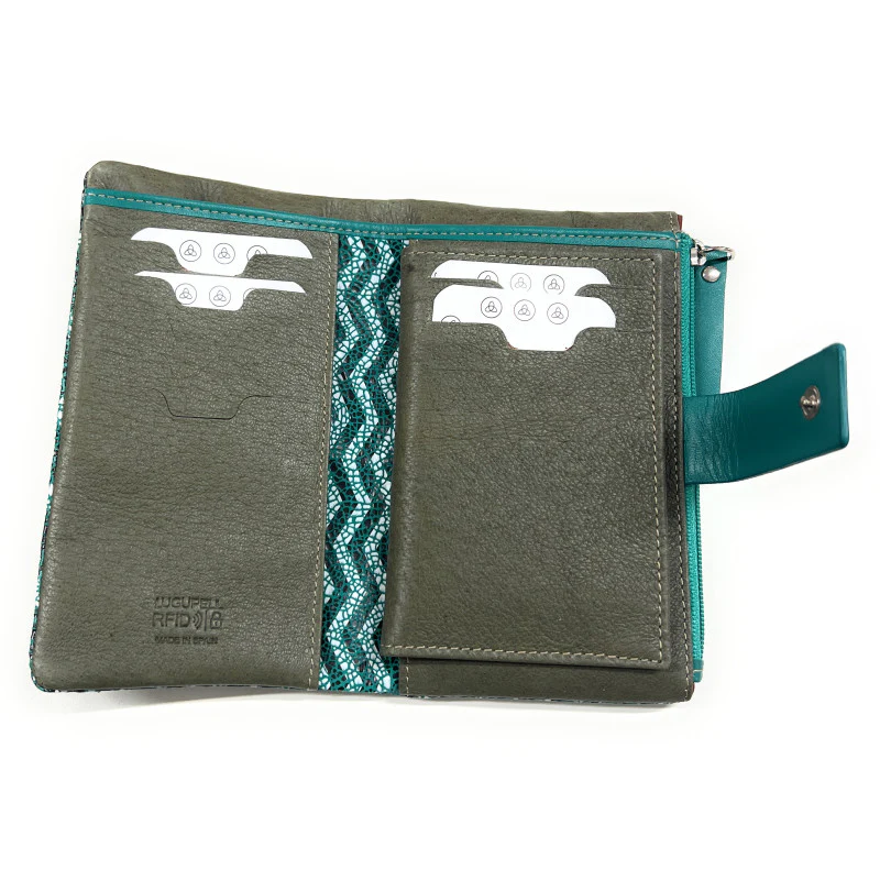 Billetero de Piel (15x9cm) monedero de cremallera Lugupell Aqua color Esmeralda - Imagen 3