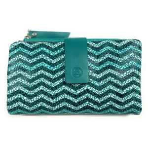 Billetero de Piel (15x9cm) monedero de cremallera Lugupell Aqua color Esmeralda
