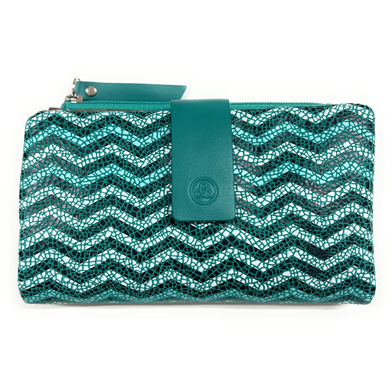 Billetero de Piel (15x9cm) monedero de cremallera Lugupell Aqua color Esmeralda - Imagen 2