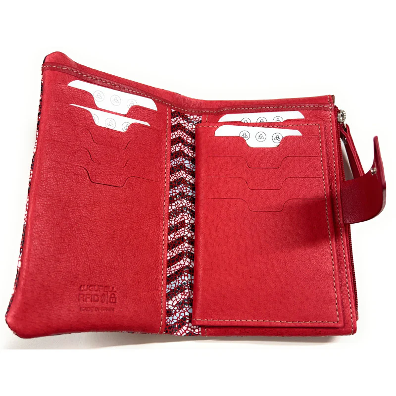 Billetero de Piel (15x9cm) monedero de cremallera Lugupell Aqua color Rojo - Imagen 3