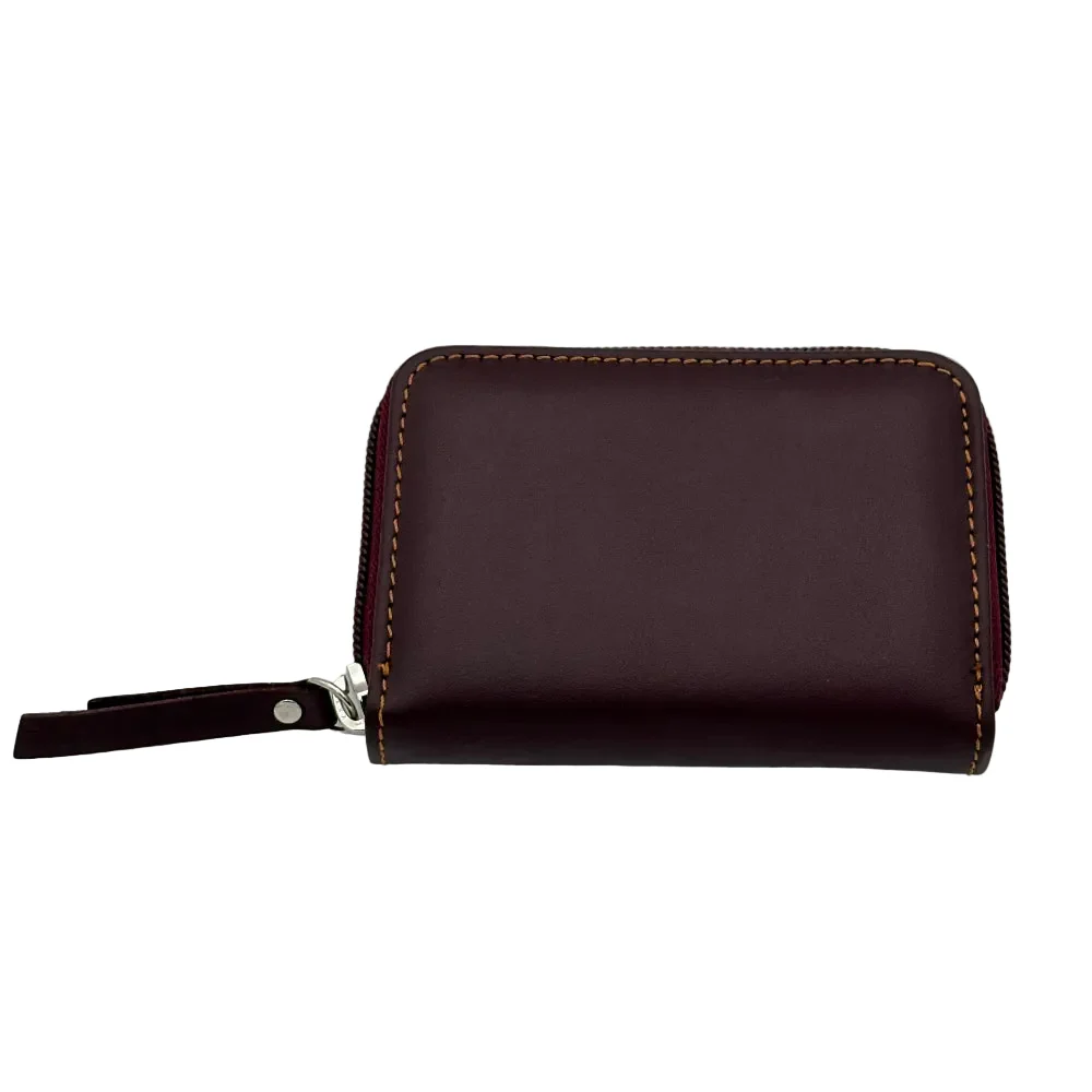 Billetero de Piel Vacuno Monedero Cremallera Amichi Lineas Burdeos 12x8,5cm - Imagen 5