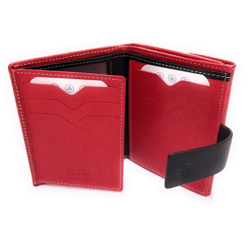 Billetero de Piel (11 X 8.5cm) monedero de clic Lugupell New Ecuador color Rojo - Imagen 3