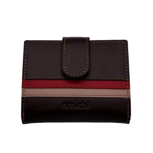 Billetero de Piel Vacuno Monedero Clic Amichi Lineas Burdeos 11x8,5cm