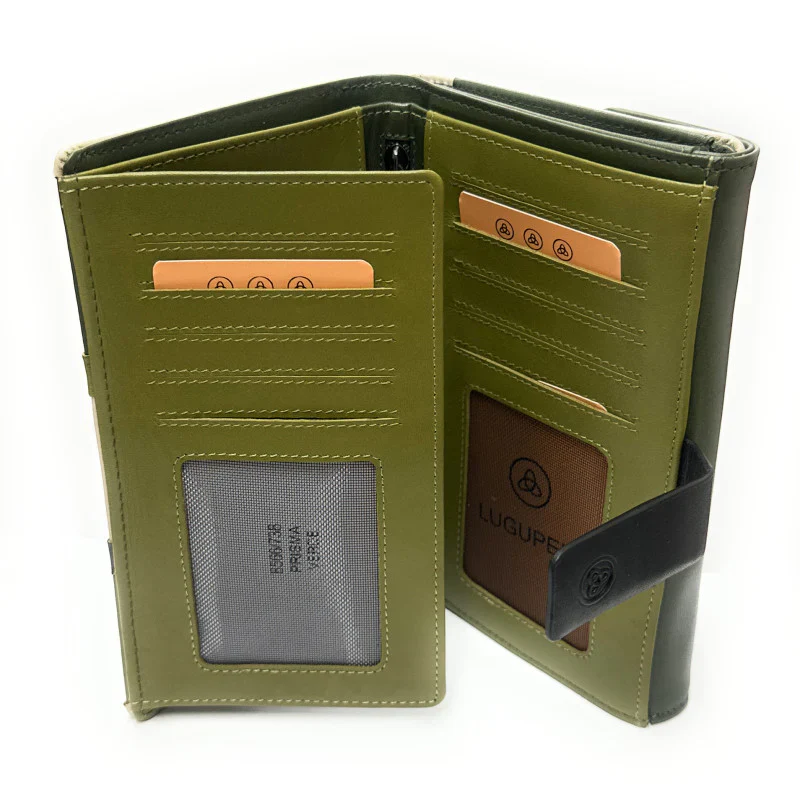 Billetero de Piel Grande (17 X 10.5cm) monedero de clic Lugupell Prisma color Verde - Imagen 3