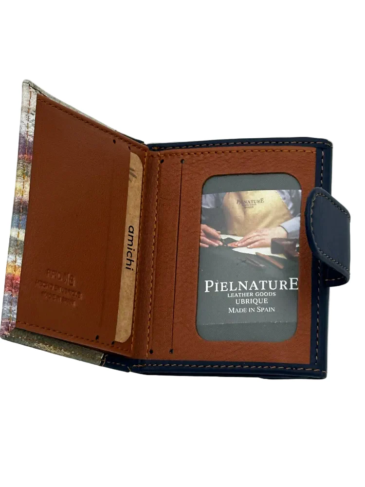 Billetero de Piel Vacuno Monedero Clic Amichi Lienzo Azul 11x8,5cm - Imagen 3