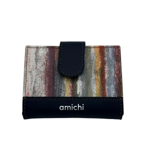 Billetero de Piel Vacuno Monedero Clic Amichi Lienzo Azul 11x8,5cm