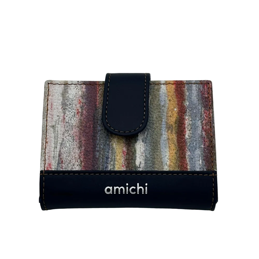 Billetero de Piel Vacuno Monedero Clic Amichi Lienzo Azul 11x8,5cm