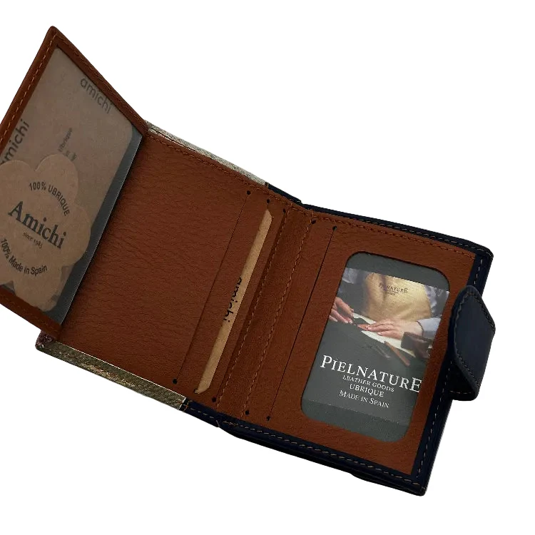 Billetero de Piel Vacuno Monedero Clic Amichi Lienzo Azul 11x8,5cm - Imagen 5