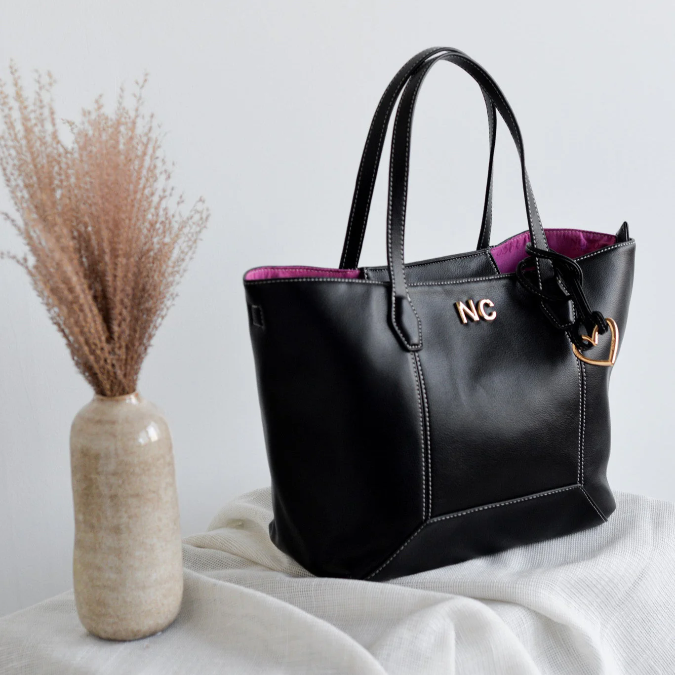 Bolso shopper pespuntes corazón Noco Negro - Imagen 2