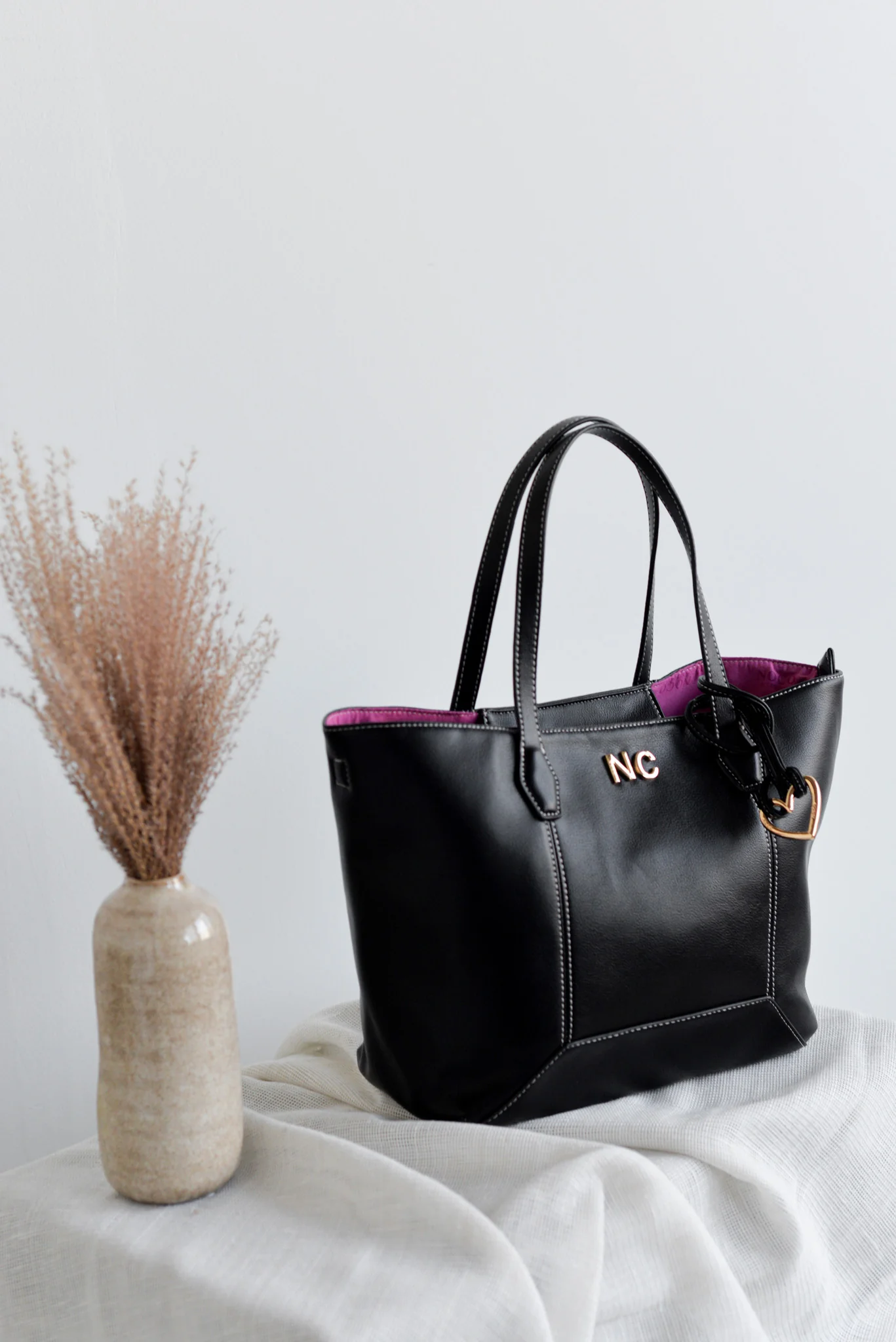 Bolso shopper pespuntes corazón Noco Negro - Imagen 5