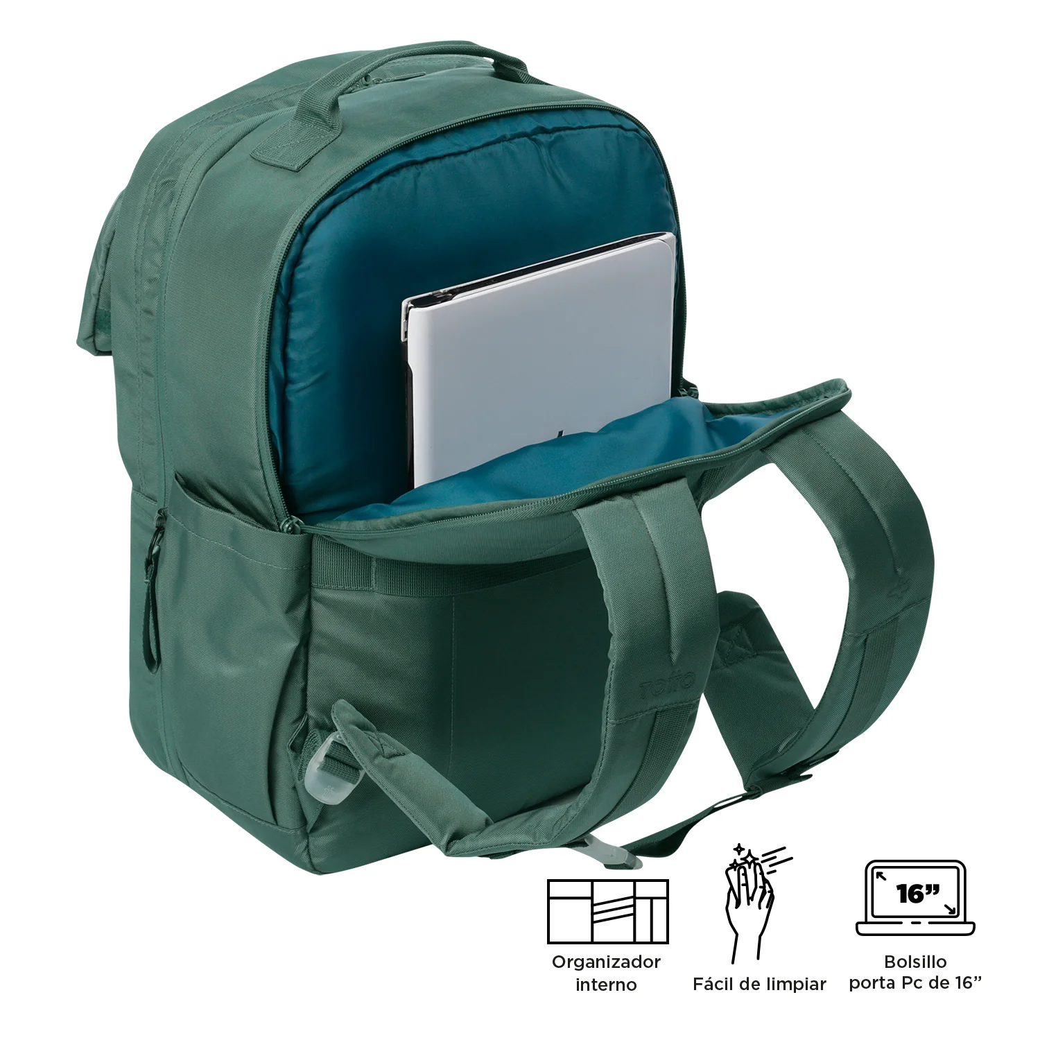 Mochila Porta Ordenador 16" Totto Elan Travel - Silver Pine - Imagen 5