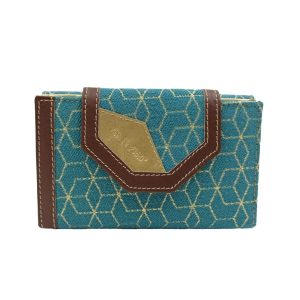 Billetero Canpiel 15cm Textil-Piel Turquesa Dibujo dorado