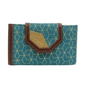 Billetero Canpiel 17cm Textil-Piel Turquesa Dibujo dorado