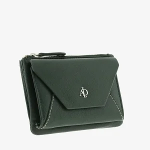 Billetero de Piel solapa (12 X 9cm) monedero de cremallera Adapell Lettera Verde