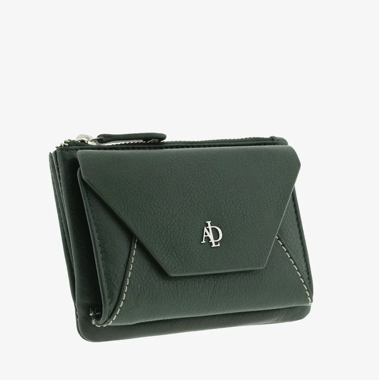 Billetero de Piel solapa (12 X 9cm) monedero de cremallera Adapell Lettera Verde