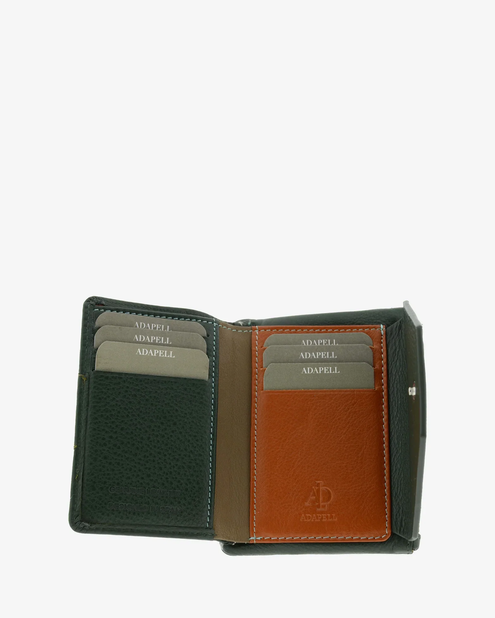 Billetero de Piel solapa (12 X 9cm) monedero de cremallera Adapell Lettera Verde - Imagen 3