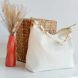 Hobo anillas piel vegana Noco Beige